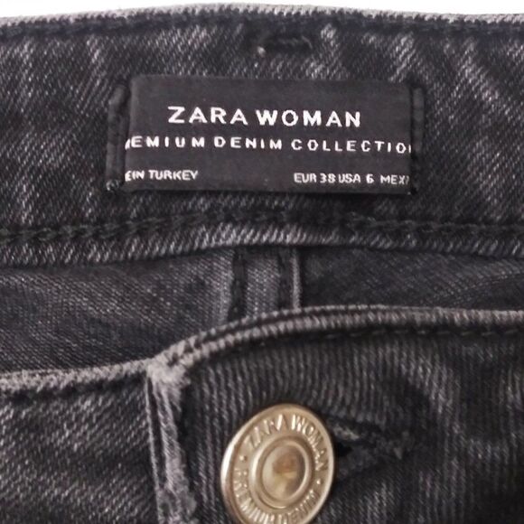 ZARA Woman Distressed Raw Step Hem Jeans Front Seam Stretch Black / Gray Sz 6 - Picture 3 of 10